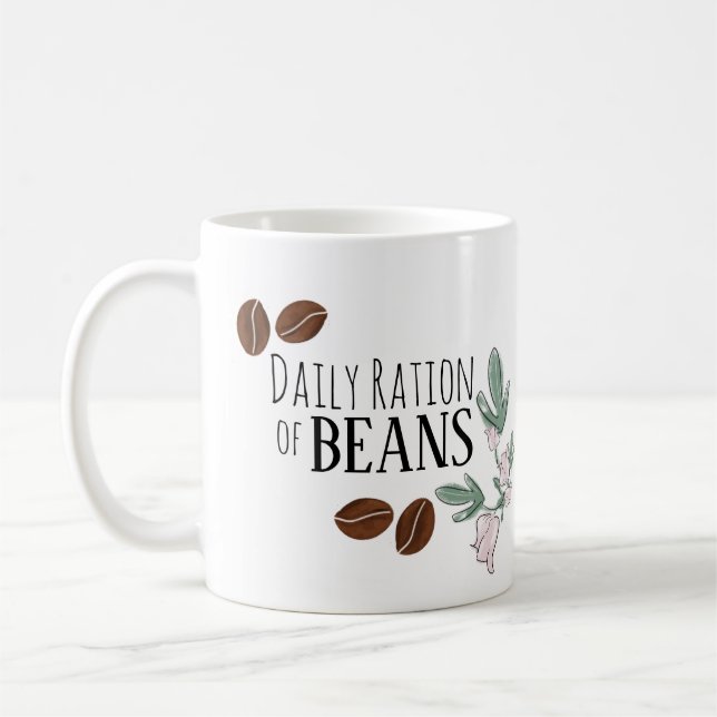Cute Floral Coffee Daily Ration of Beans Coffee Mug (Left)