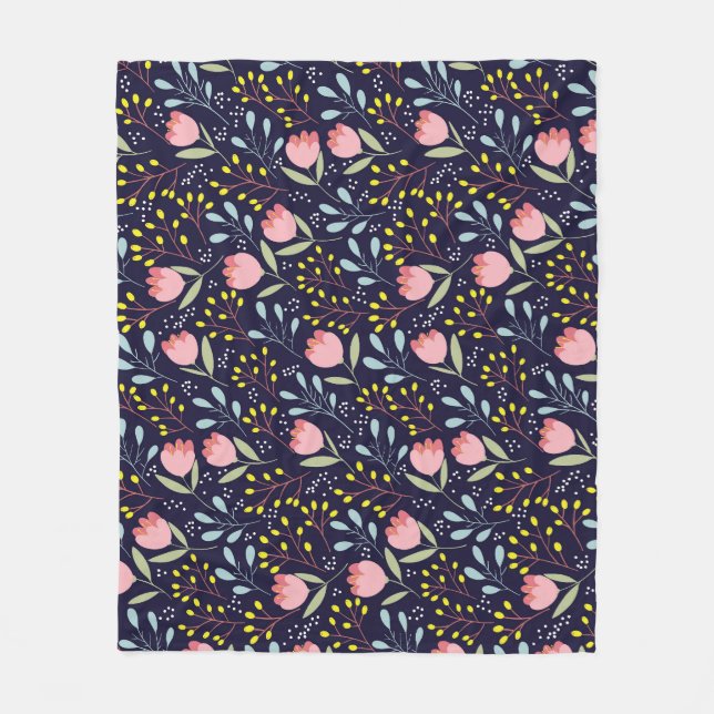 Cute Floral: Colourful Flowers Pattern. Fleece Blanket (Front)