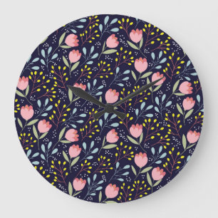 Cute Floral: Colourful Flowers Pattern. Large Clock