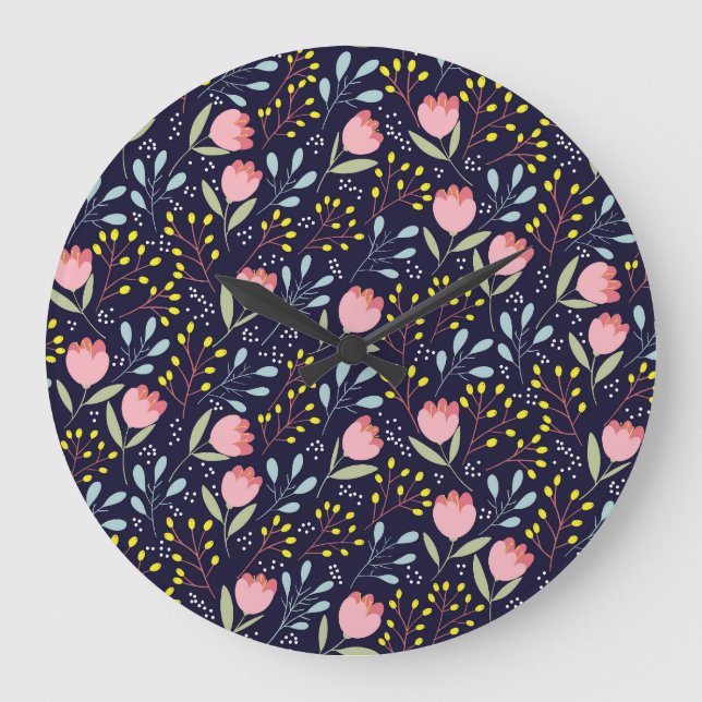 Cute Floral: Colourful Flowers Pattern. Large Clock (Front)