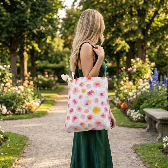 Cute floral colourful pink orange tote bag (Creator Uploaded)