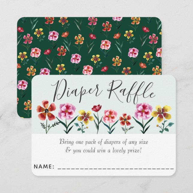Cute Floral Couple's Baby Shower Diaper Raffle Enclosure Card (Front/Back)