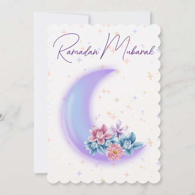 Cute Floral Crescent Islamic Ramadan Mubarak Holiday Card (Front)