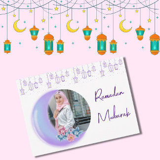 Cute Floral Crescent Islamic Ramadan Mubarak Photo Card