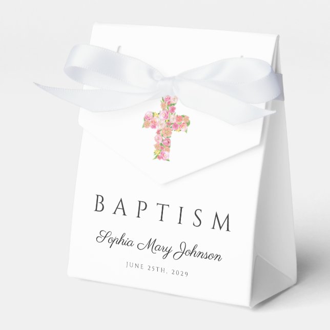 Cute Floral Cross Religious Baptism Favour Box (Front Side)