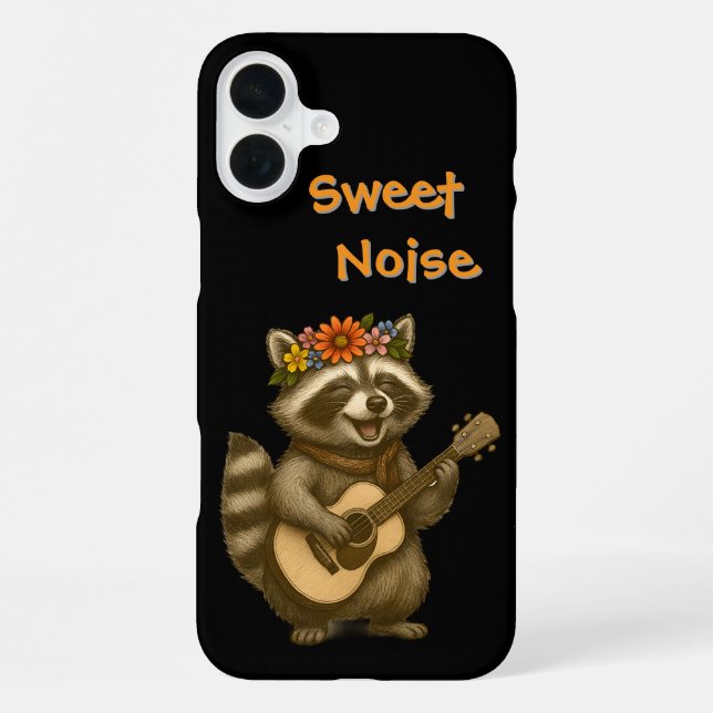 Cute Floral Crown Racoon Playing Guitar Music  iPhone Case (Back)