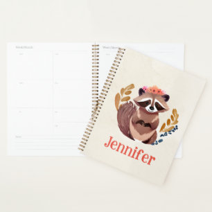Cute Floral Crown Watercolor Racoon Planner