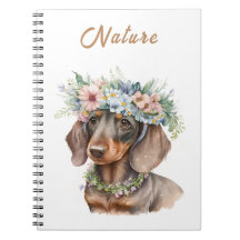 Cute Floral Dachshund Dog Spiral Photo Notebook