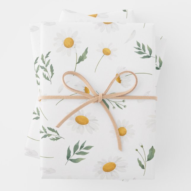 Cute floral daisies modern wrapping paper sheet (In situ)
