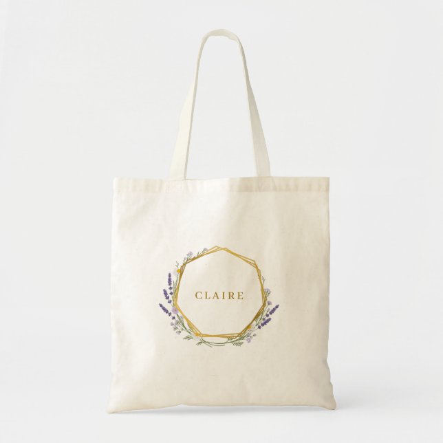 Cute Floral Daisy Monogram Tote Bag (Front)