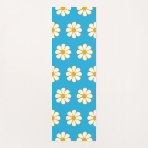 Cute Floral Daisy Pattern Blue and Mustard Yoga Mat