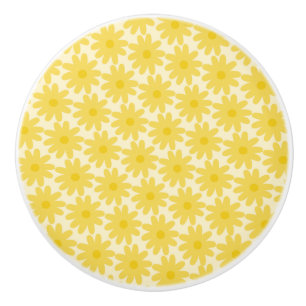 Cute Floral Daisy Pattern in Yellow Ceramic Knob
