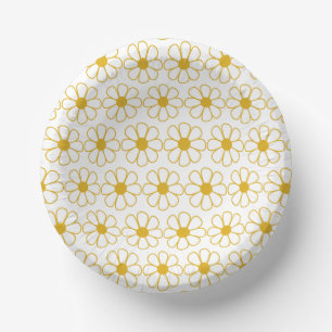 Cute Floral Daisy Pattern Mustard Gold and White Paper Plate
