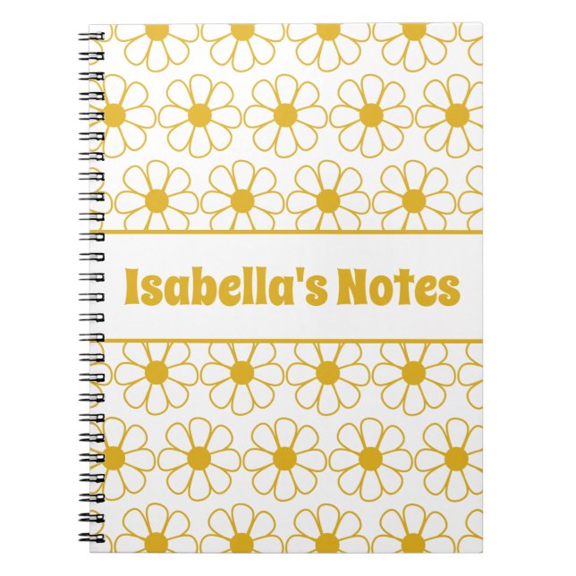 Cute Floral Daisy Pattern Mustard Personalised Notebook (Front)