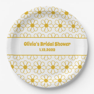Cute Floral Daisy Pattern Mustard Personalised Pap Paper Plate