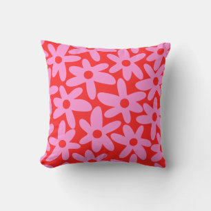 Cute Floral Daisy Time Preppy Pink and Red Cushion