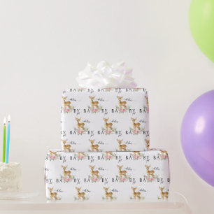 Cute floral deer baby girl shower wrapping paper