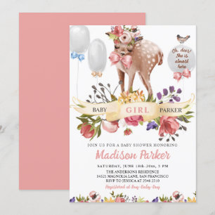 Cute Floral Deer Invitation