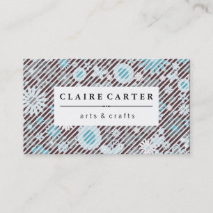 Cute Floral Diagonal Stripes Business Card