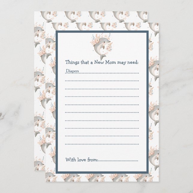 Cute Floral Dolphin Baby Shower Invitation (Front/Back)