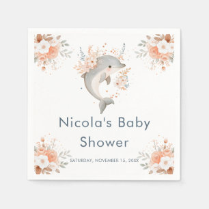 Cute Floral Dolphin Baby Shower Napkin