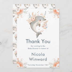 Cute Floral Dolphin Baby Shower  Thank You Card