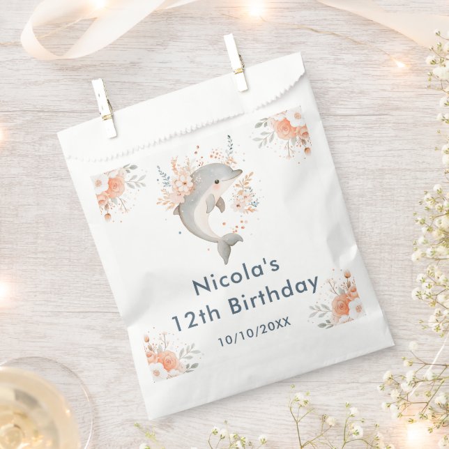 Cute Floral Dolphin Birthday Party Favour Bags (Clipped)