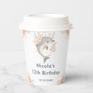 Cute Floral Dolphin Birthday Party Paper Cups