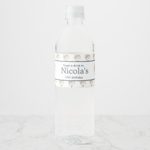 Cute Floral Dolphin Birthday Party Water Bottle Label