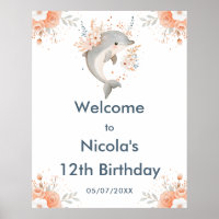Cute Floral Dolphin Birthday Party Welcome