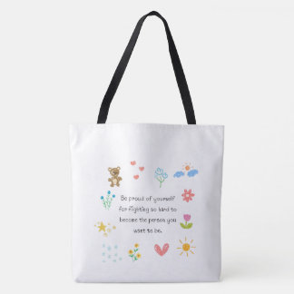 "Cute Floral Doodle Quote White Tote Bag | Aesthet
