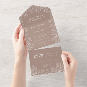 Cute Floral Dusty Rose Wedding All In One Invitation