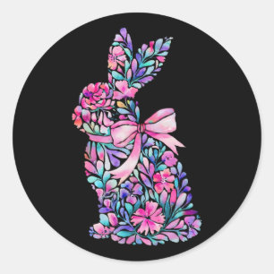 Cute Floral Easter Bunny Coquette Bow Women Girls Classic Round Sticker