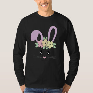 Cute Floral Easter Bunny Face Pastel Girls And Tod T-Shirt