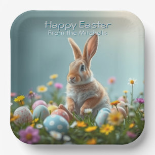 Cute Floral Easter Bunny Party Personalised Paper Plate