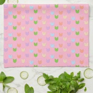 Cute Floral Elegant Spring Colourful Tulips on Pin Tea Towel