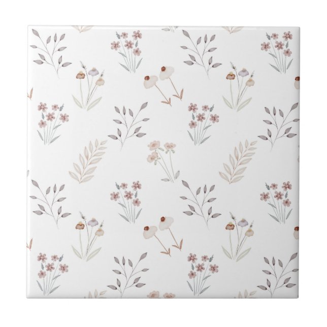 Cute Floral Elegant Wildflowers Ceramic Tile (Front)