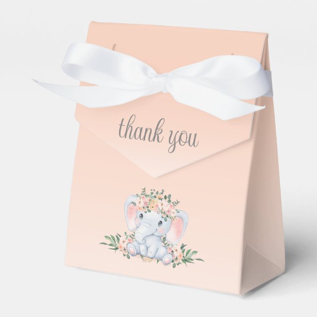 Cute Floral Elephant Girl Baby Shower Thank You Favour Box (Front Side)