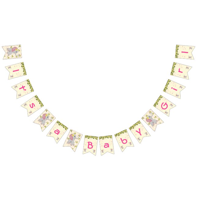 Cute Floral Elephant it's a Girl Baby Shower Bunting (All)
