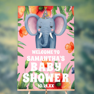 Cute Floral Elephant Pink Baby Shower Welcome Acrylic Sign