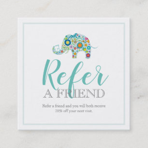 Cute Floral Elephant Referral Card