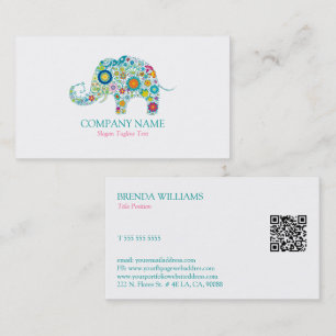 Cute Floral Elephant & White Damasks Business Card
