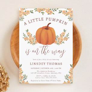 Cute Floral Fall Pumpkin Baby Shower Invitation