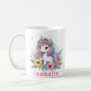 Cute Floral Fantasy Unicorn Girl's Enchanted World Coffee Mug