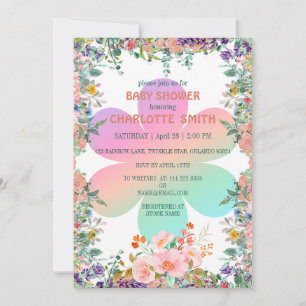 Cute floral flower summer gradient baby shower invitation