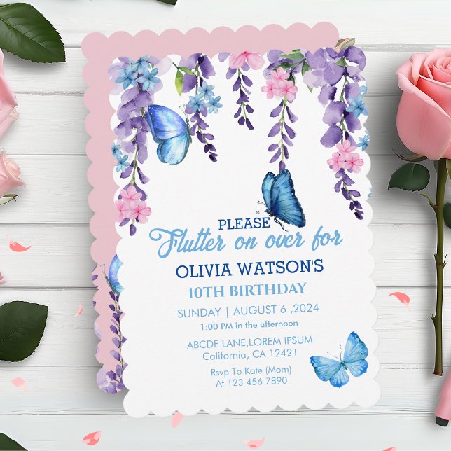 Cute Floral flutter on over Butterflies Birthday Invitation (Creator Uploaded)