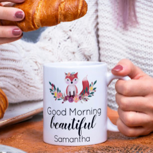 Cute Floral Fox Good Morning Beautiful Coffee Mug