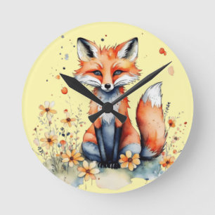 Cute floral fox round clock