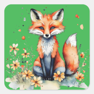 Cute floral fox square sticker
