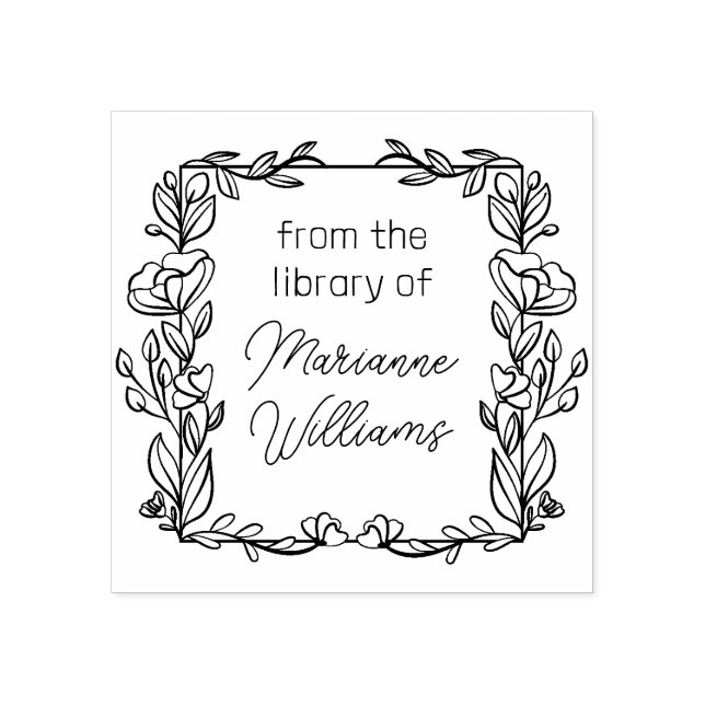 Cute Floral Frame From The Library Of Name Rubber Stamp (Imprint)
